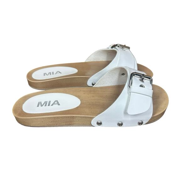 MIA Thia Buckle Clog Slide Sandals Blush White Wood Look Soles Size 7M - Picture 1 of 6